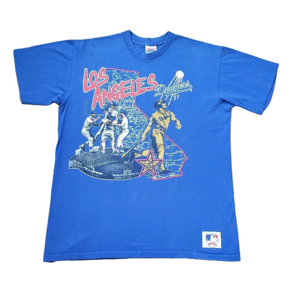 Vintage 90s Nutmeg Los Angeles Dodgers Sz XL Single Stitch USA Made Mens Blue T